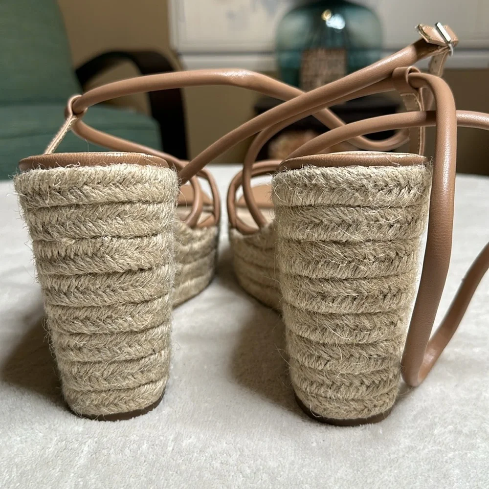 BP. Cohan Wedge‎ Espadrille Sandals Size 11 Strappy Ankle Strap Tan